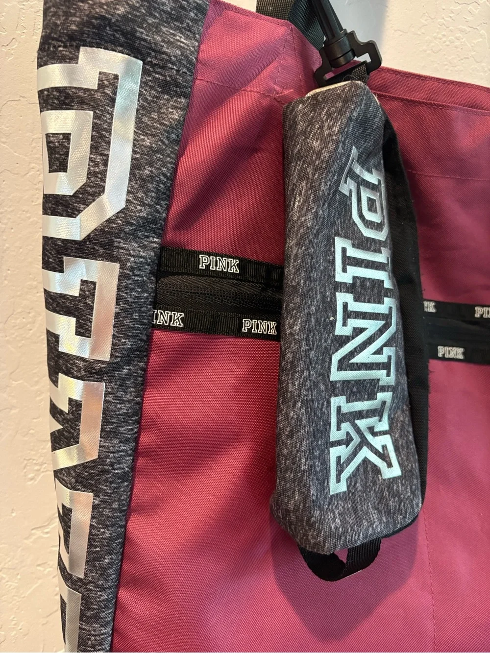 Victoria’s Secret PINK Burgundy Tote Bag + Matching Pencil Case Set | Large Logo